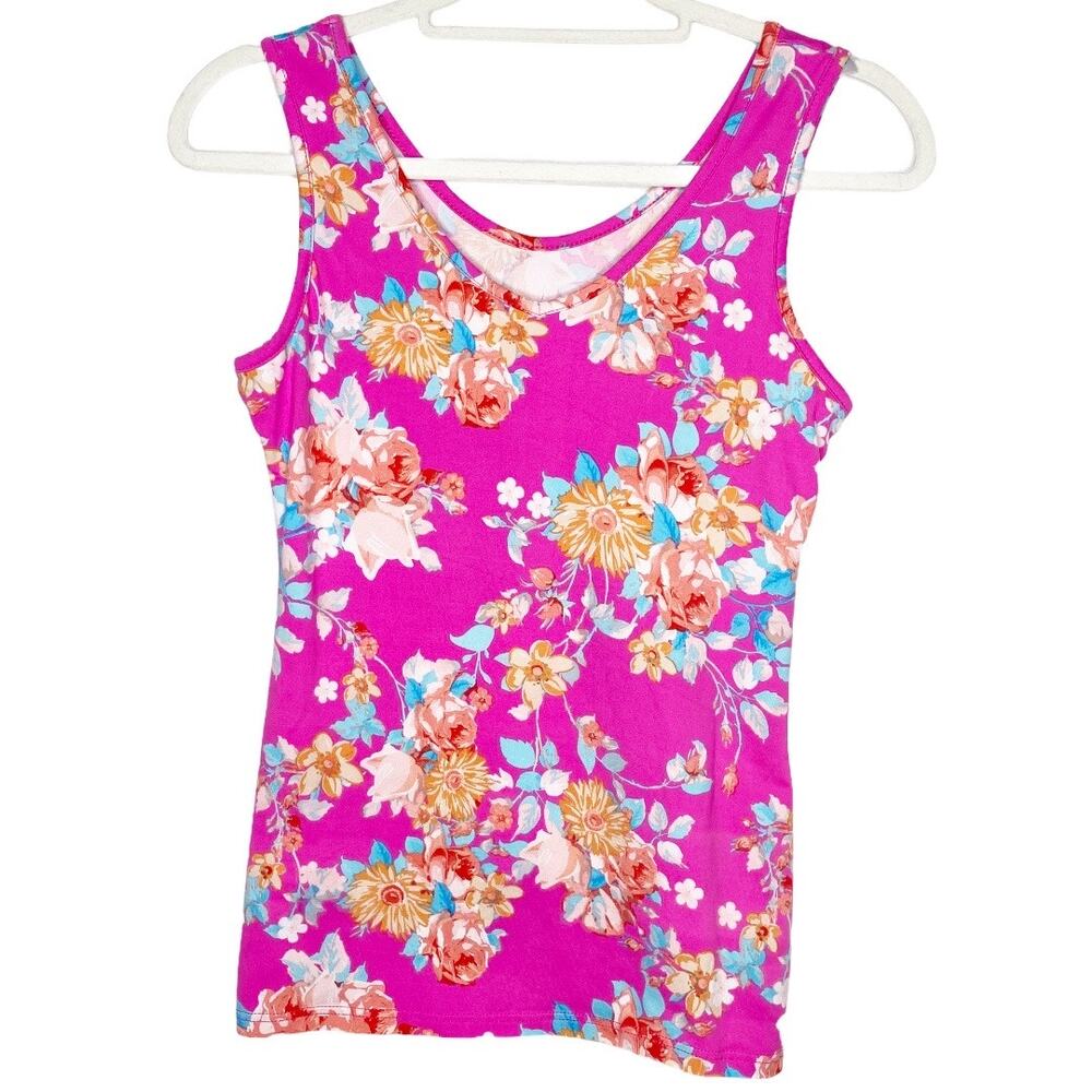 NWOT Honey & Lace Summer Pink Floral Melrose Tank Top Shirt Small